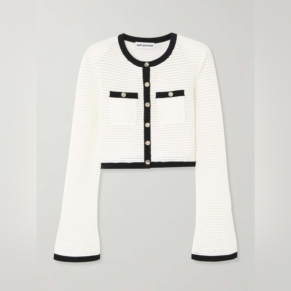 SELF-PORTRAIT Sequin-Embellished Bell Sleeve Crocheted Cardigan Size Large NWT